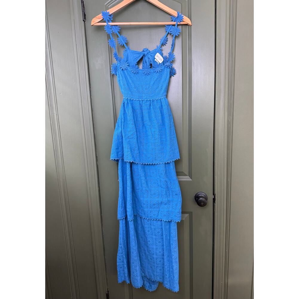 NWT Saylor Elloise Daisy Cut + Sew Crochet Midi Resort Dress French Blue Small